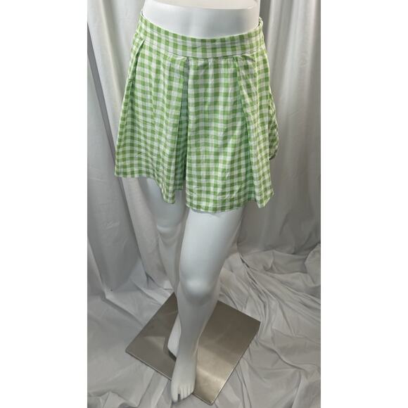 Zara Linen Blend Pleated Gingham Shorts, Green & White, Sz: XL, 82-01 - Picture 8 of 14